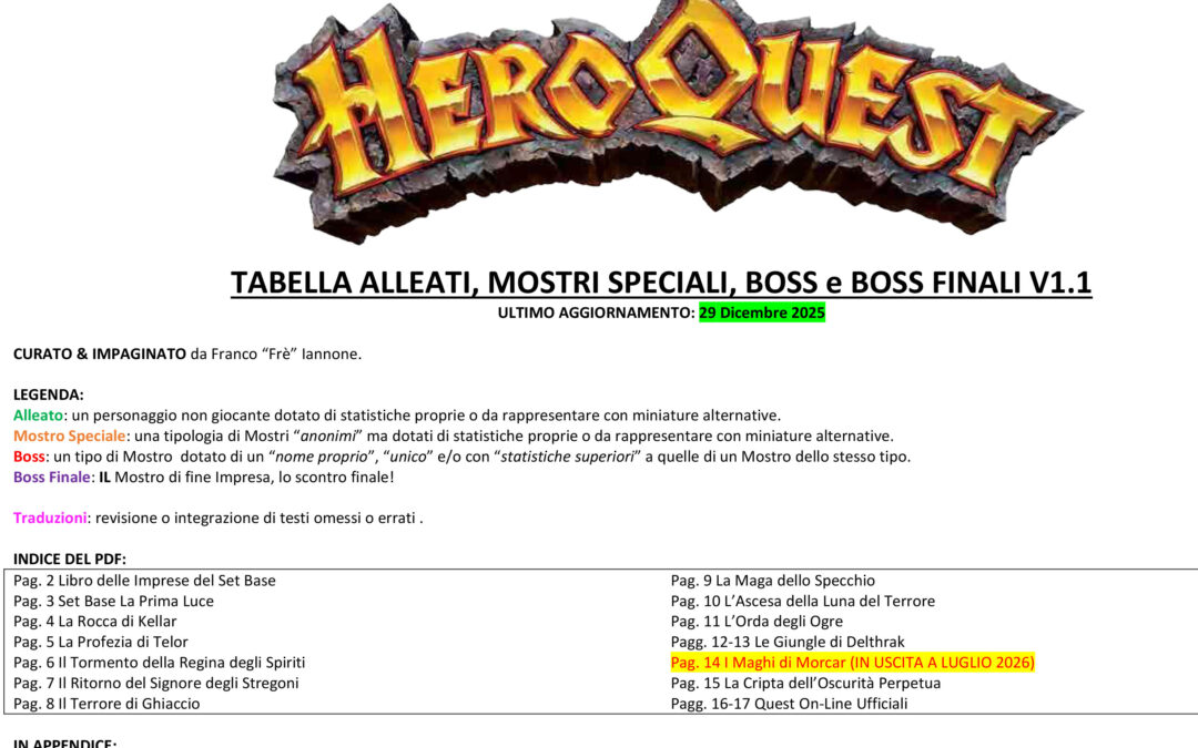 Bignami Boss – Tabella Riepilogativa Boss